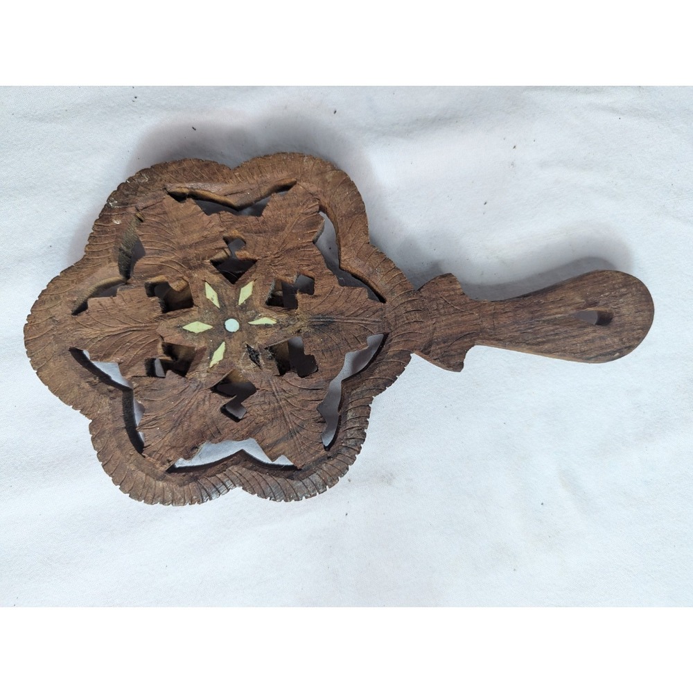 Hand carved In India Himalayan Jungle Sheesham Wood‎ inlay Trivet decoration